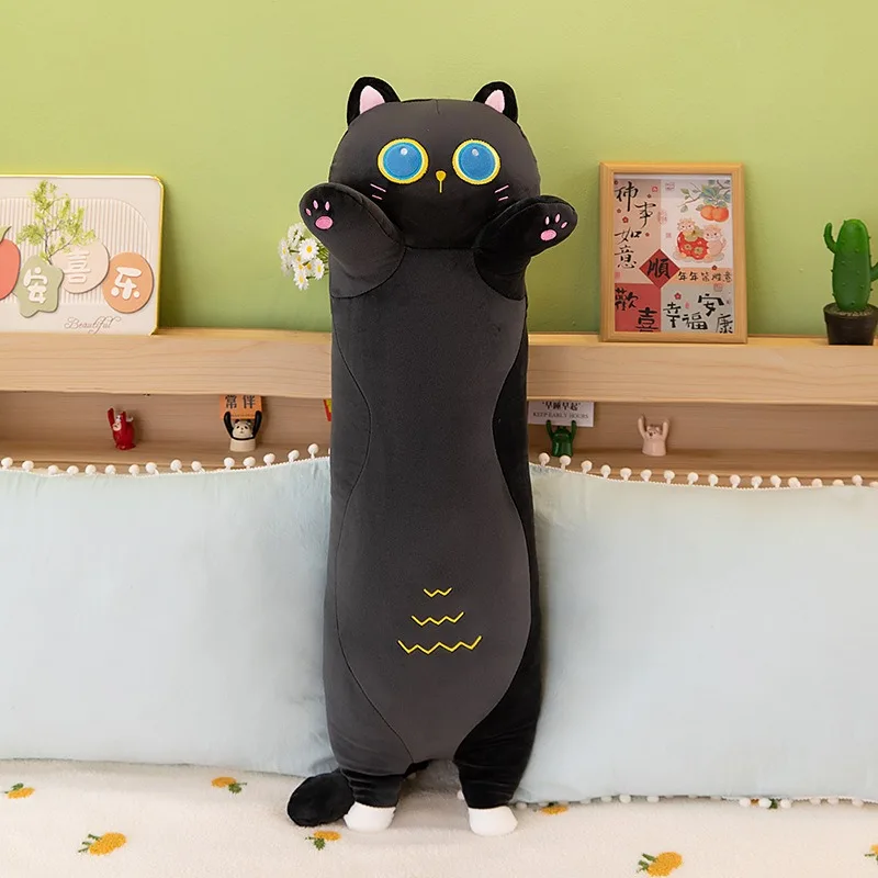 Kawaii ألعاب من نسيج مخملي لطيف الدهون القط سلسلة كبيرة المعانقة وسادة سوداء مستديرة السمين القط أريكة سرير رئيس وسادة محشوة دمية للأطفال