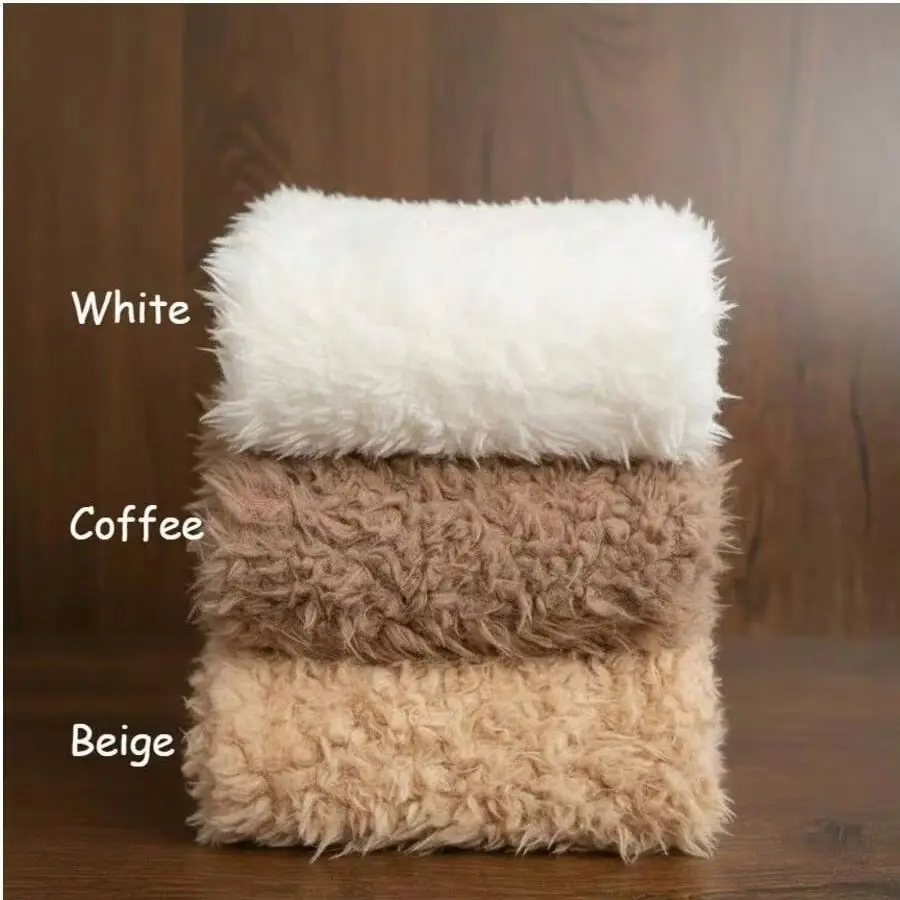 بطانية دعامة للتصوير الفوتوغرافي لحديثي الولادة من الفرو الصناعي الناعم من القطيفة باللون الأبيض والبيج والبني وسادة حصيرة مثالية لسلال السرير والكراسي