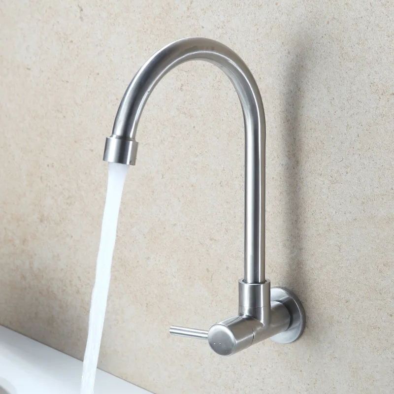 Single Cold Stainless Steel Kitchen Faucet Wall Mounted Tap 360° Rotating Single Cold Sink Tap Lengthen Mop Pool Bibcock