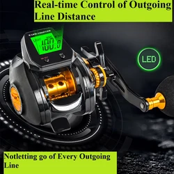 7.2:1 Large Display Digital Baitcast Reel with Accurate Line Counter Bite Alarm Counting Fishing Reels 10kg Strong Braking Force