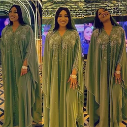 Diamentowa luźna sukienka Abaya dla kobiet Afrykańska perłowa szyfonowa sukienka muzułmańska Kobiety Turcja Kaftan Arabski Dubaj Dubaj + Spódnica Vestido