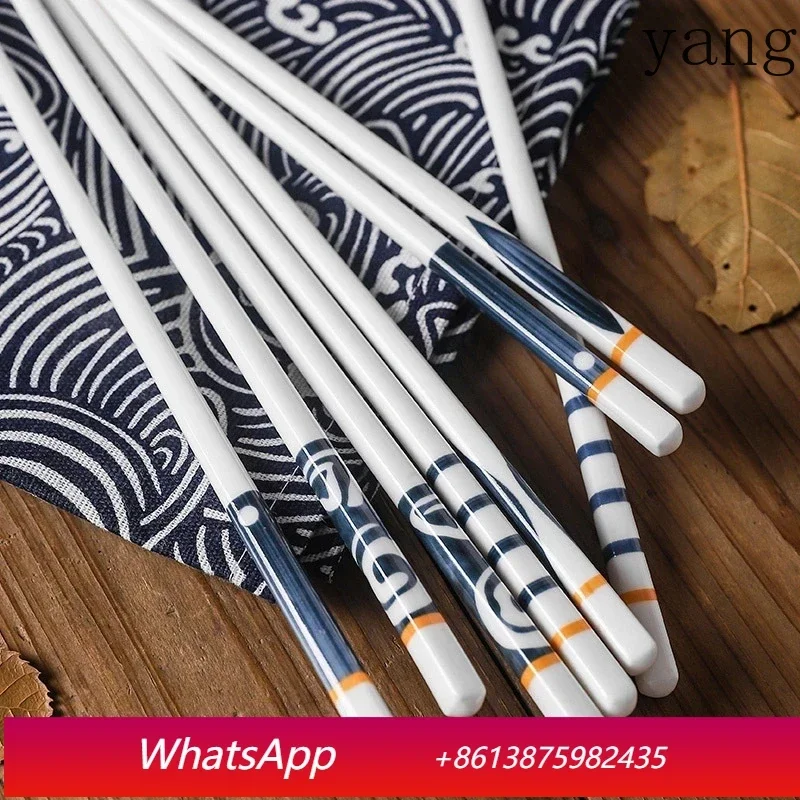10Pair Blue and White Ceramic Japanese Style Chopsticks Bone Porcelain Long Sushi Household Chopsticks