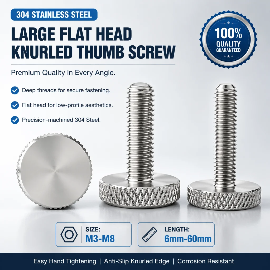 5-10pcs M3 M4 M5 M6 M8 GB835 304 A2-70 Stainless Steel Knurl Flat Head Hand Tighten Curtain Wall Glass Thumb Screw Bolt DIN653