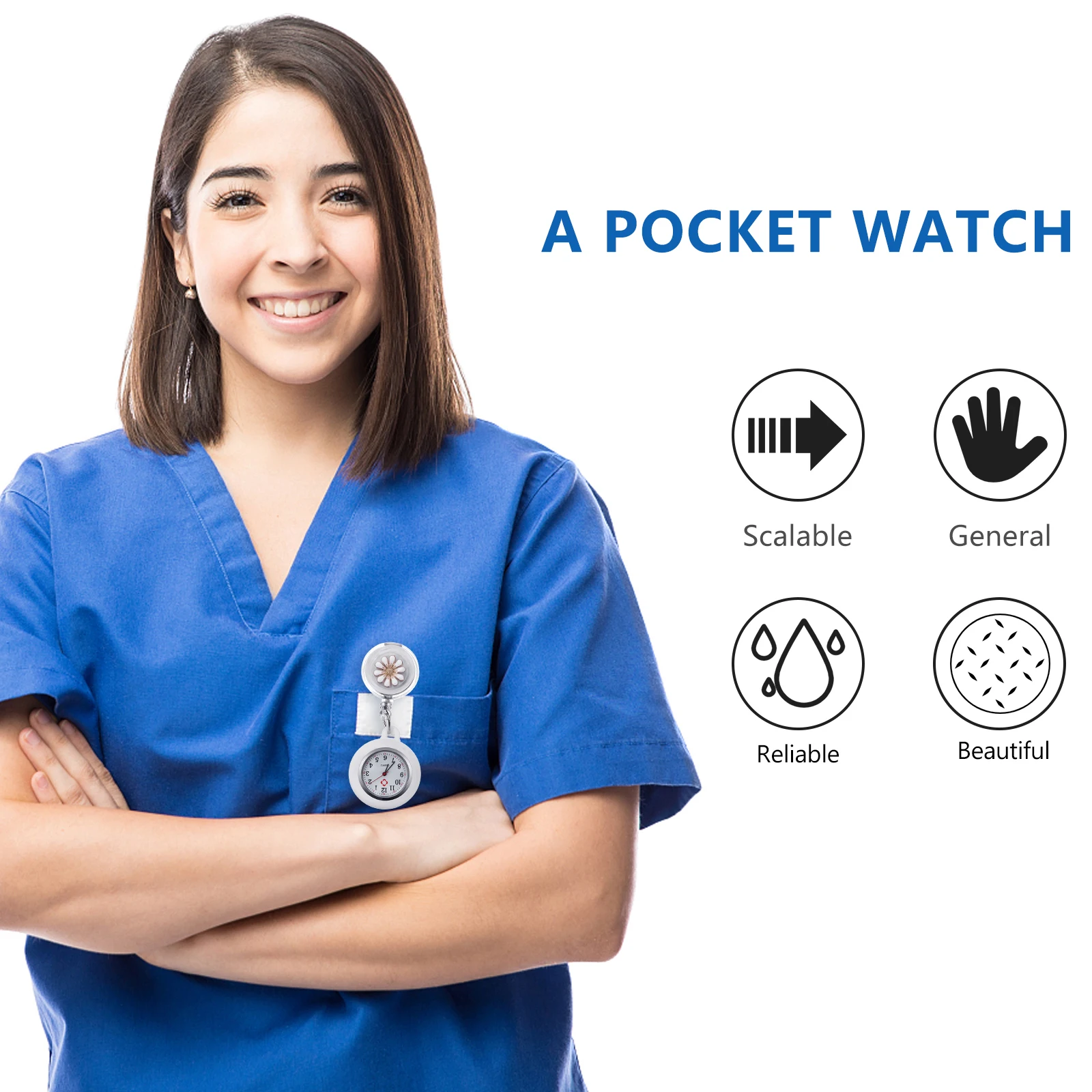 

Nurse Watch Alloy Clip-on Precision Quartz Movement Water Resistant Nurse Fob Watch Clear Dial Date Weekday Display