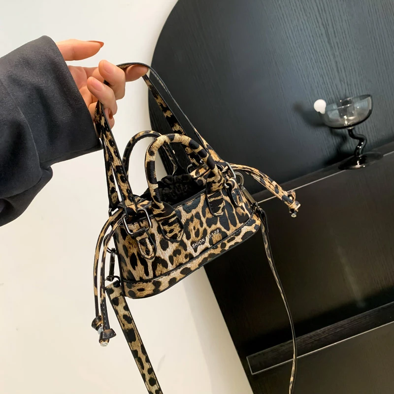 Mini Cheetah Checkerboard Print Handbag Female Evening Party Cosmetic Phone Drawstring Clutch Bag PU Small Shoulder Bag