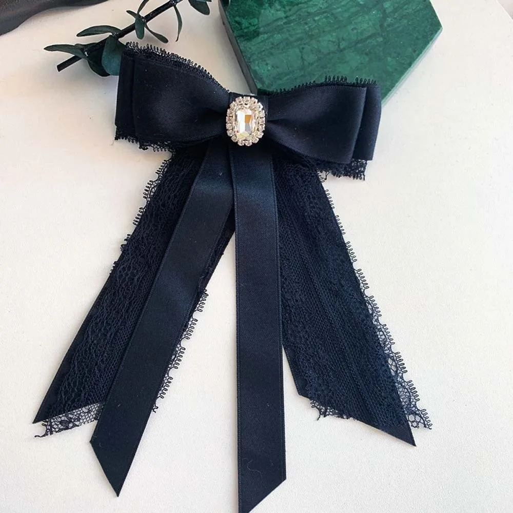 أنيقة حجر الراين اللؤلؤ التعادل شرابات الأسود اليد مطرز الدانتيل ربطة العنق بروش هندسية الديكور قميص التعادل الطلاب #4
