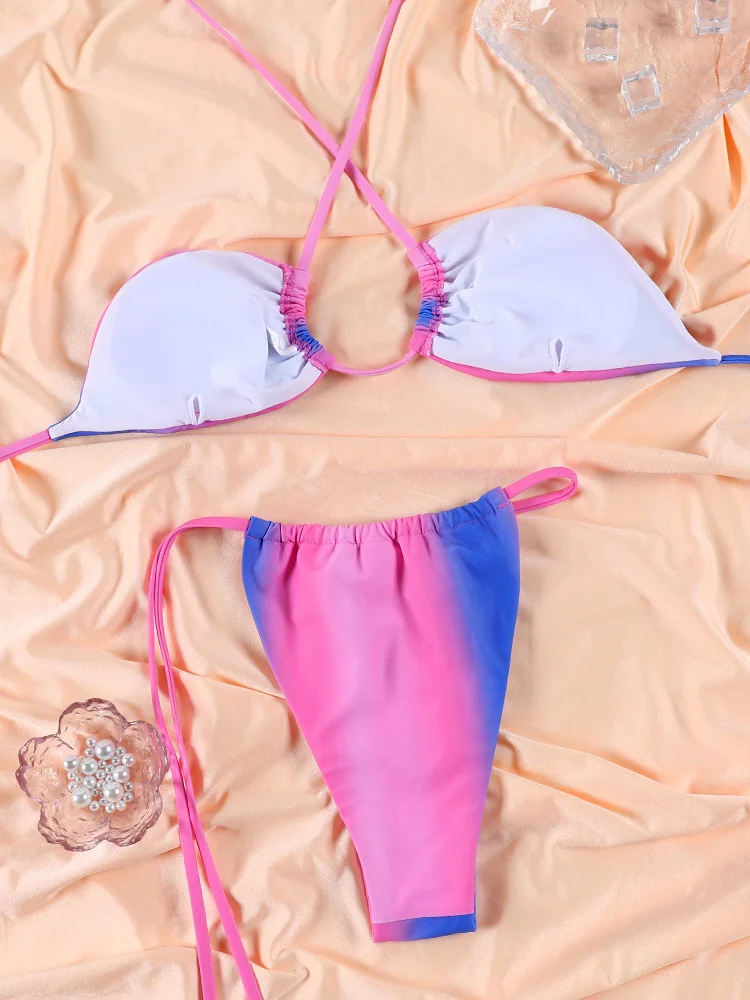 Rinabe Gradient Bikini String Bikinis Triangle Swimwear Bandage Swimsuit High Cut Swimsuits Two-Piece Bathing Suit