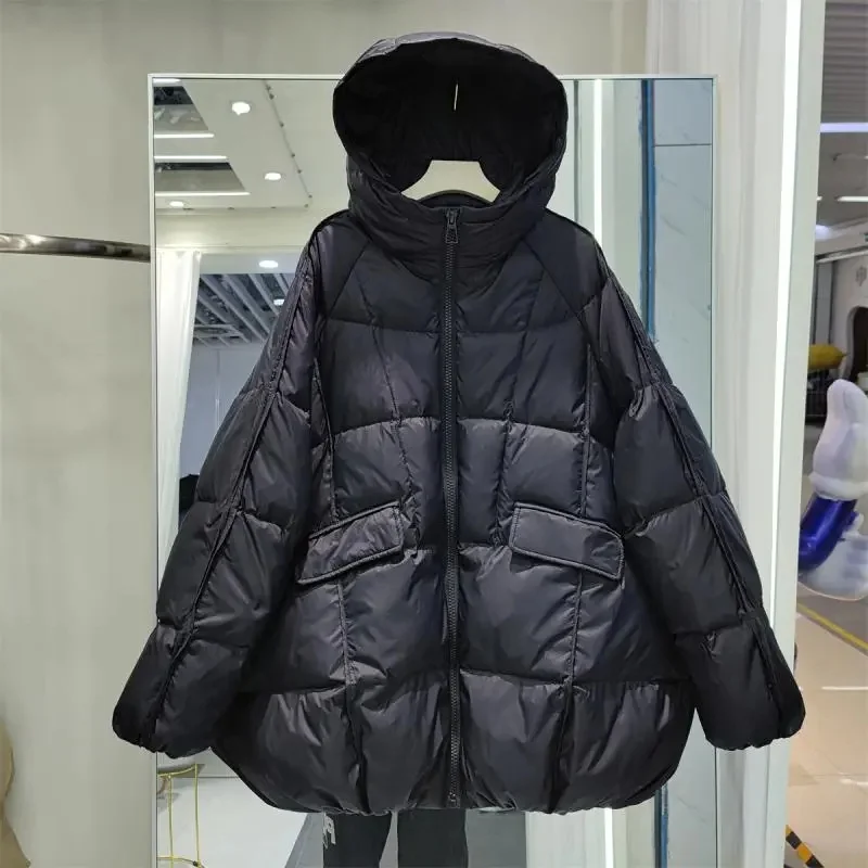 Women Down Jacket Casual Loose Over Size Autumn Winter Outwear White Duck Down Warm Thick Coat with Hood 2026 New