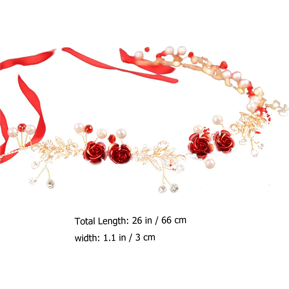 

Pearl Rhinestone Flower Headband Red Bridal Hair Decor Wedding Prom Party Dance Ball Banquet Bridal Headpieces Brides