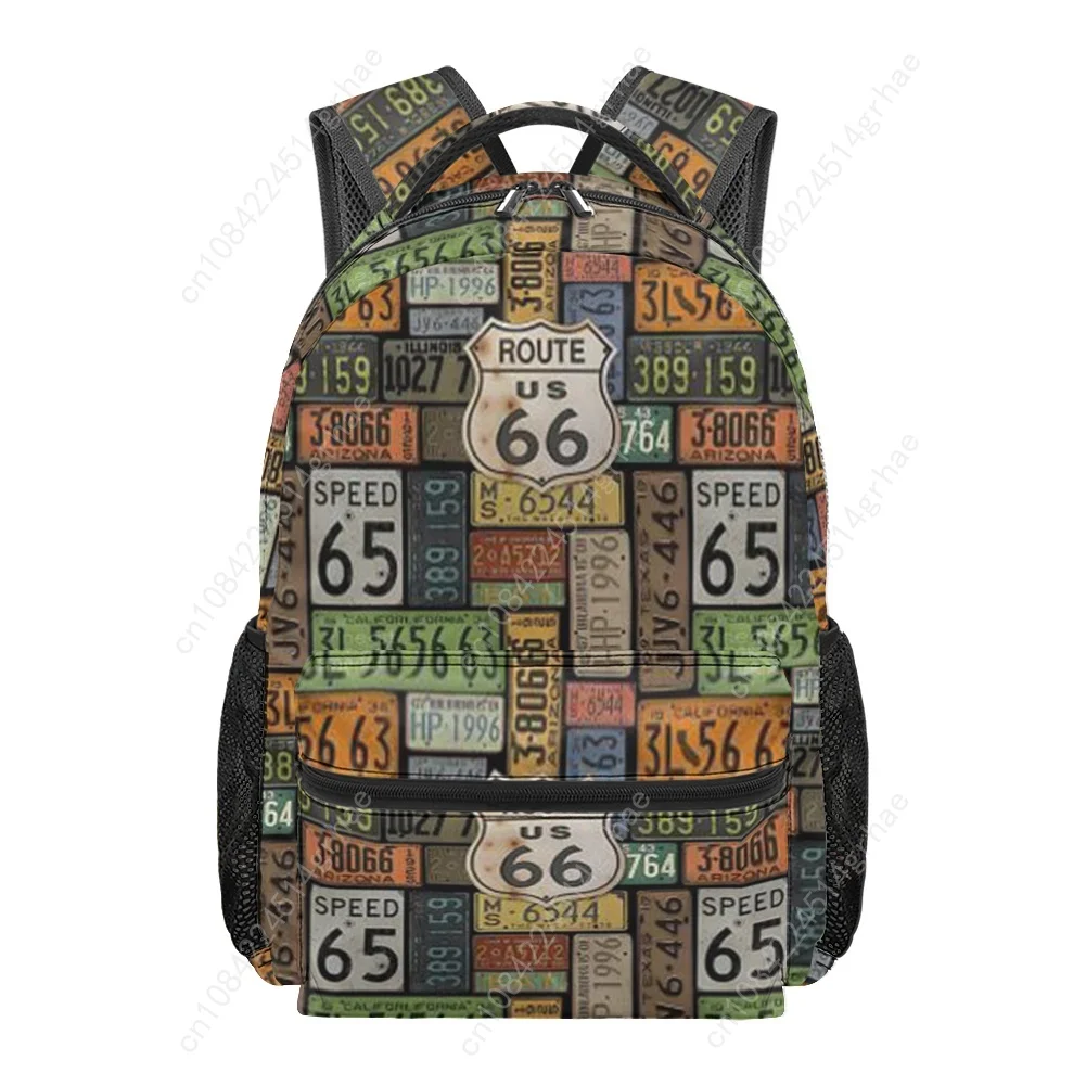 License Car Plate Number Retro Novelty Design All-over Print Student Backpack Suitable Camping Lightweight, and Easy To Clean