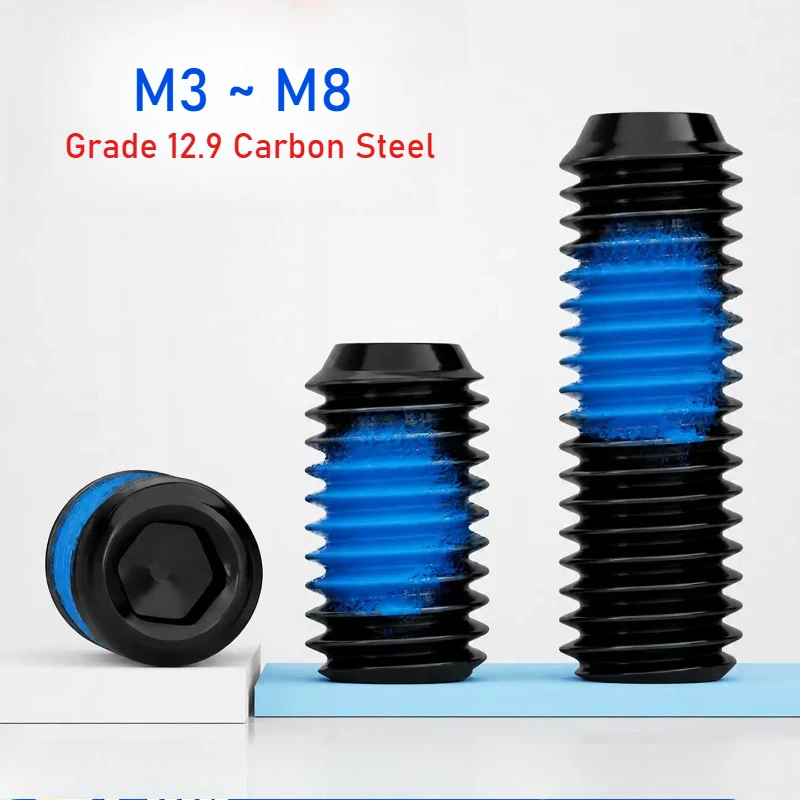 M3 M4 M5 M6 M8 Grade 12.9 Carbon Steel Head Hexagon Socket Grub Screw Blue Dispensing Anti-Loosening Screws