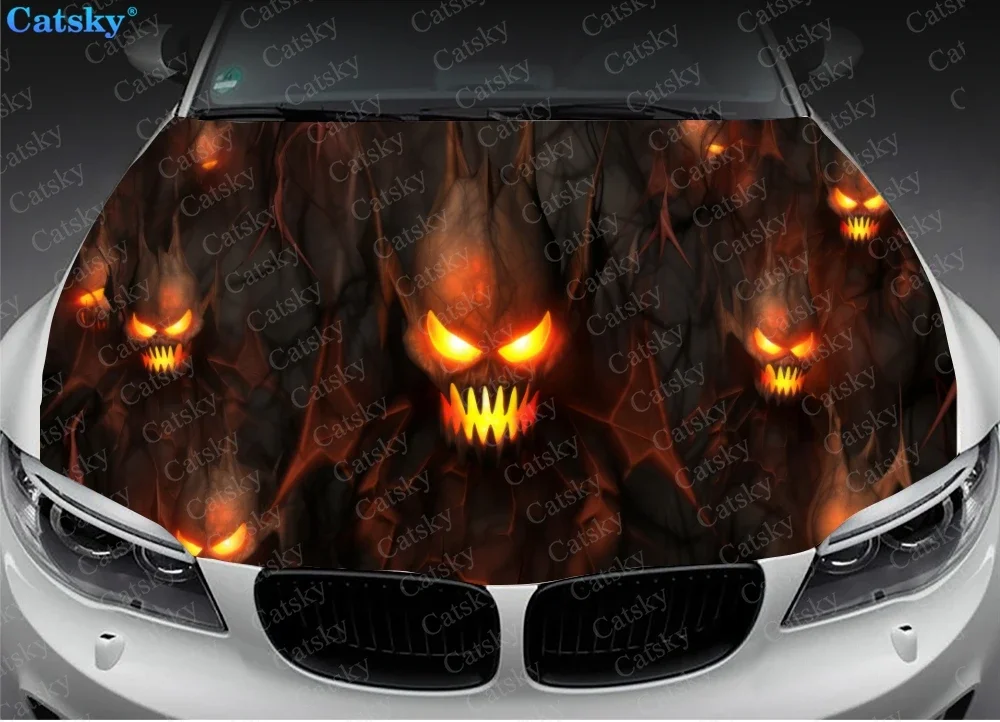 Halloween Dark Devil Skull Car Hood Vinyl Stickers Wrap Vinyl Film Engine Cover Decals Sticker on Car Auto Accessories