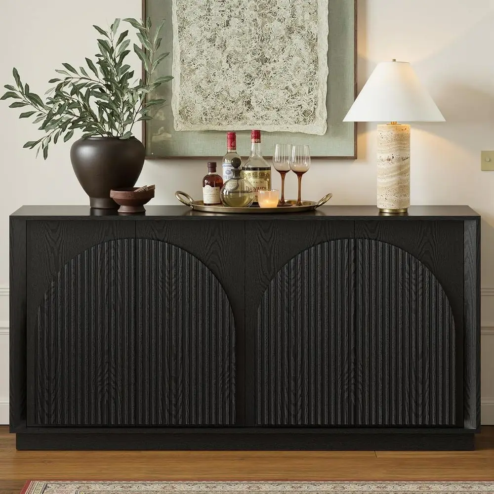 

65 Double-Arched Sideboard with Storage, Elegant Crza Style, Suitable for TV Media, Living/Dining Rooms, Hallway, Black