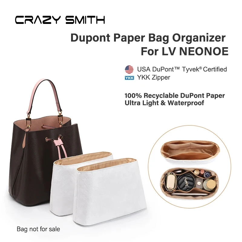 CRAZYSMITH Dupont Paper Inner Bag For LV NeoNoe MM Handbag Insert Storage Bags Drawstring Liner Bag Support Shaper Bag Organizer