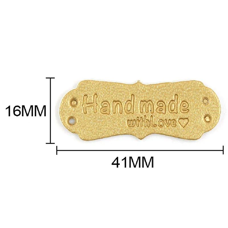 50pcs DIY Sewing Craft PU Leather Labels Tags For Handmade Hat Bag Hand Made With Love Label For Clothes Tag Garment Accessories