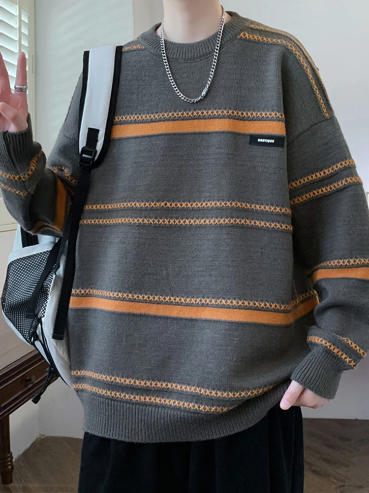 

Men's Thiened Warm Striped American Sle Knitted Sweater Casual Loose Winter Clothes Soft Comfortable Polyester Nylon Blend
