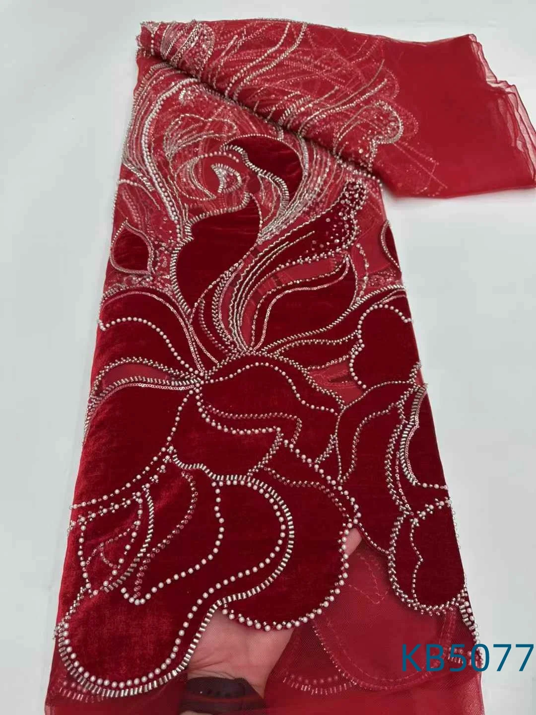 Velvet Beaded French Mesh Lace African Wedding Party Dress 2025 Sequence Tulle Lace Fabrics For Sewing KB5077