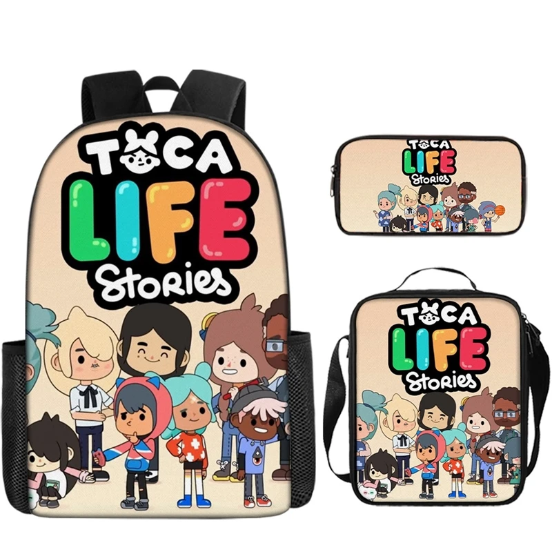 

Toca Life World Cartoon School Backpack 3pcs Kids Printed Character Backpacks For School Travel Lightweight Durable Bookbags
