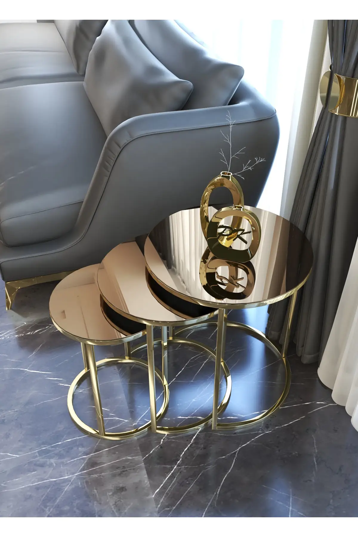 Gold Zigon Coffee Table, Bronze Mirror