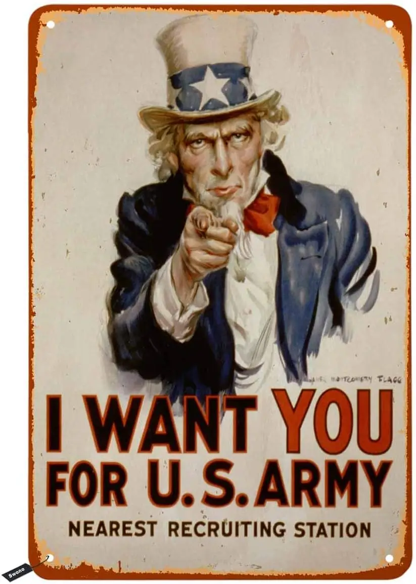 Swono I Want You Us Army Recruiting Poster Tin Signs,Vintage Metal Tin Sign for Men Women,Wall Decor for Bars,Restaurants,Cafes