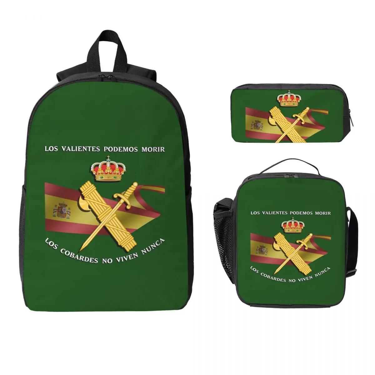 

Spanish Guard Civil Spain Flag Backpack Boys Girls BookBag School Bag Computer Shoulder Bags 3ps Insulated Lunch Bag Pencil Case