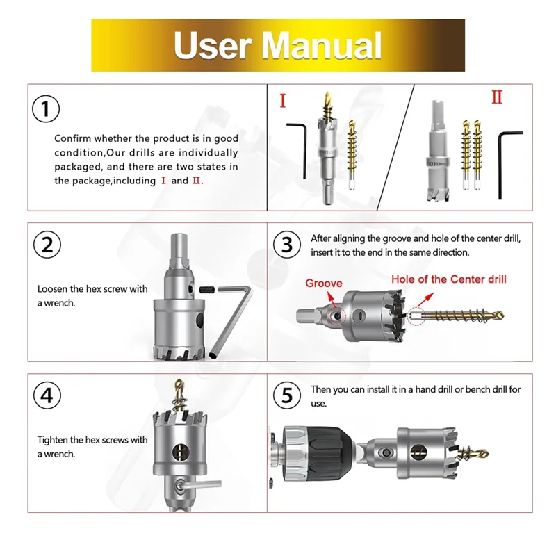

A63X-Hole Saw Set For Hard Metal,2-3/8 Inch Tungsten Carbide Tipped Hole Saw Cutter With Titanium Plated Pilot Drill Bit Durable