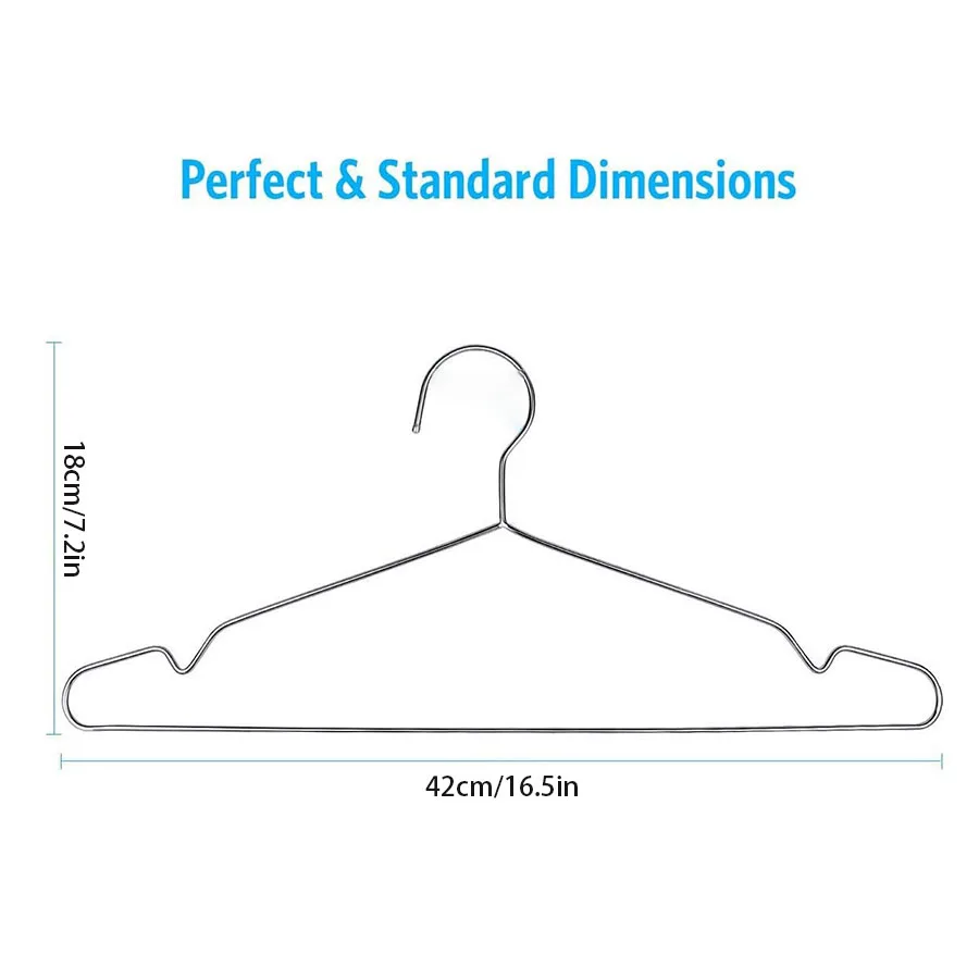 Wire Clothes Hanger, Strong and Durable Stainless Steel Metal Clothes Hanger, Heavy Duty Non-Slip Slim Space Saving, 16.5 Inch