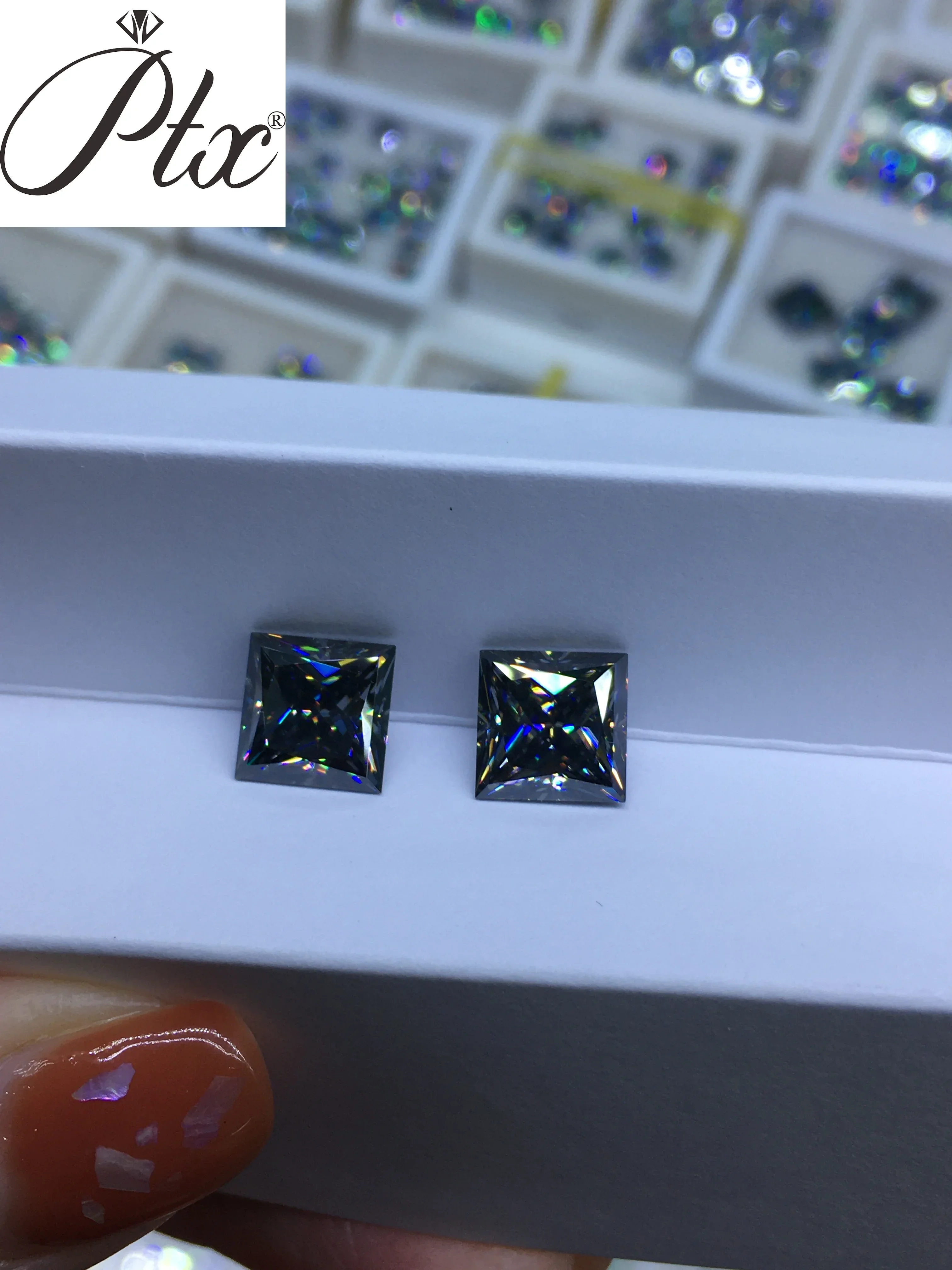 

Holycome Grey Moissanite Princess Cut GRA Certificated Top Quality Moissanite Diamond Earrings Necklace Kolczyki