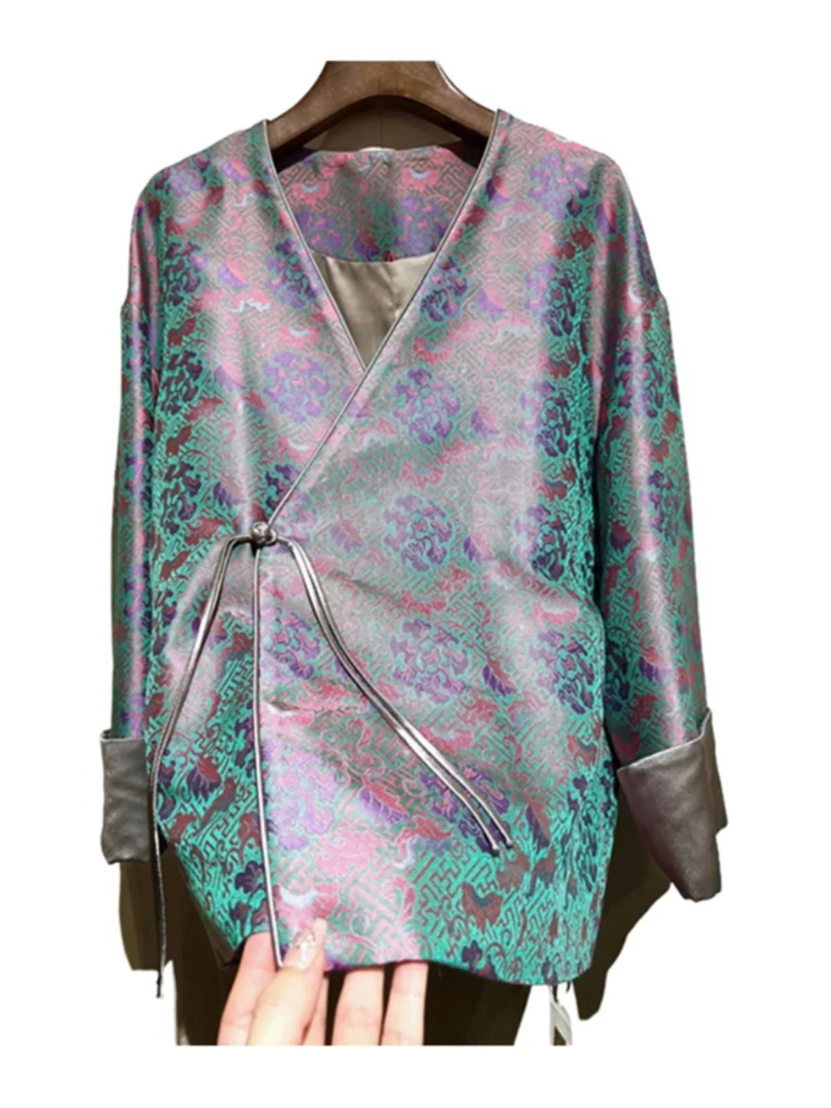 

Ele Silk Printed irt Women's Faion High-End Zen Simulated Silk Song Jin Print Long Sve irt for Autumn
