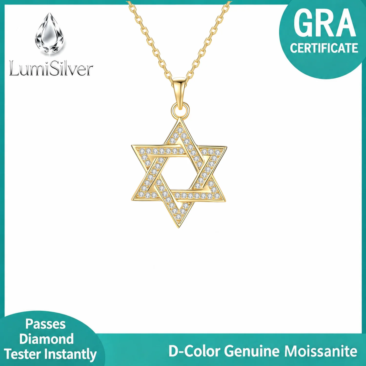 Pave Moissanite Hexagram Star Pendant Necklace S925 Sterling Silver Dainty Stackable Women Jewelry