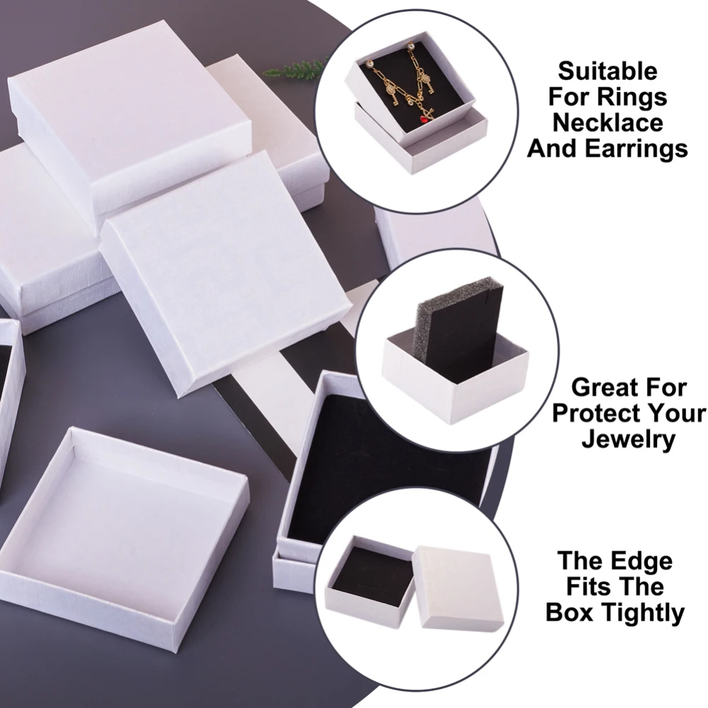12pcs Cardboard Jewelry Boxes for Pendant & Earring & Ring with Sponge Inside Square Red Black White 7.5x7.5x3.5cm