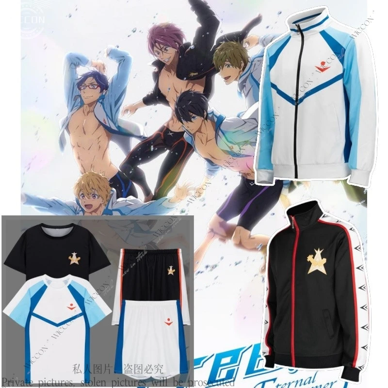 Anime Cos Free! Cosplay Costume Shorts Coat Nanase Haruka Men's Swimming Hoodie Cosplay School Sportswear Matsuoka Rin Set