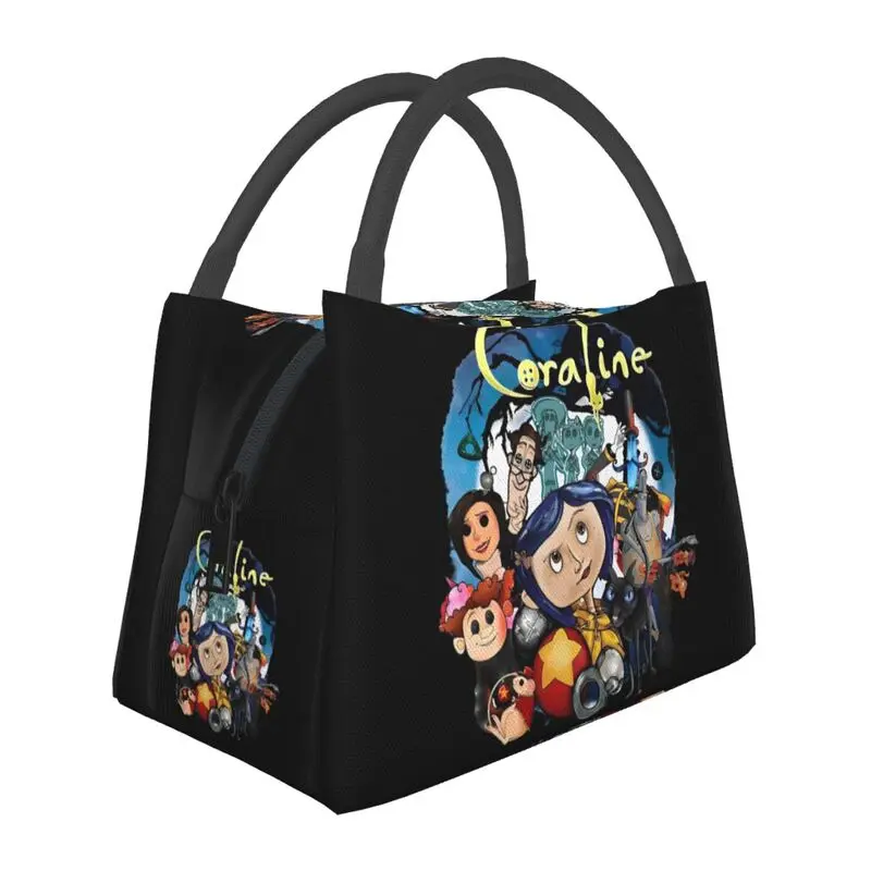 

Halloween Horror Animation Movie Coraline Insulated Lunch Bags for Women Resuable Thermal Cooler Lunch Tote Office Picnic Travel