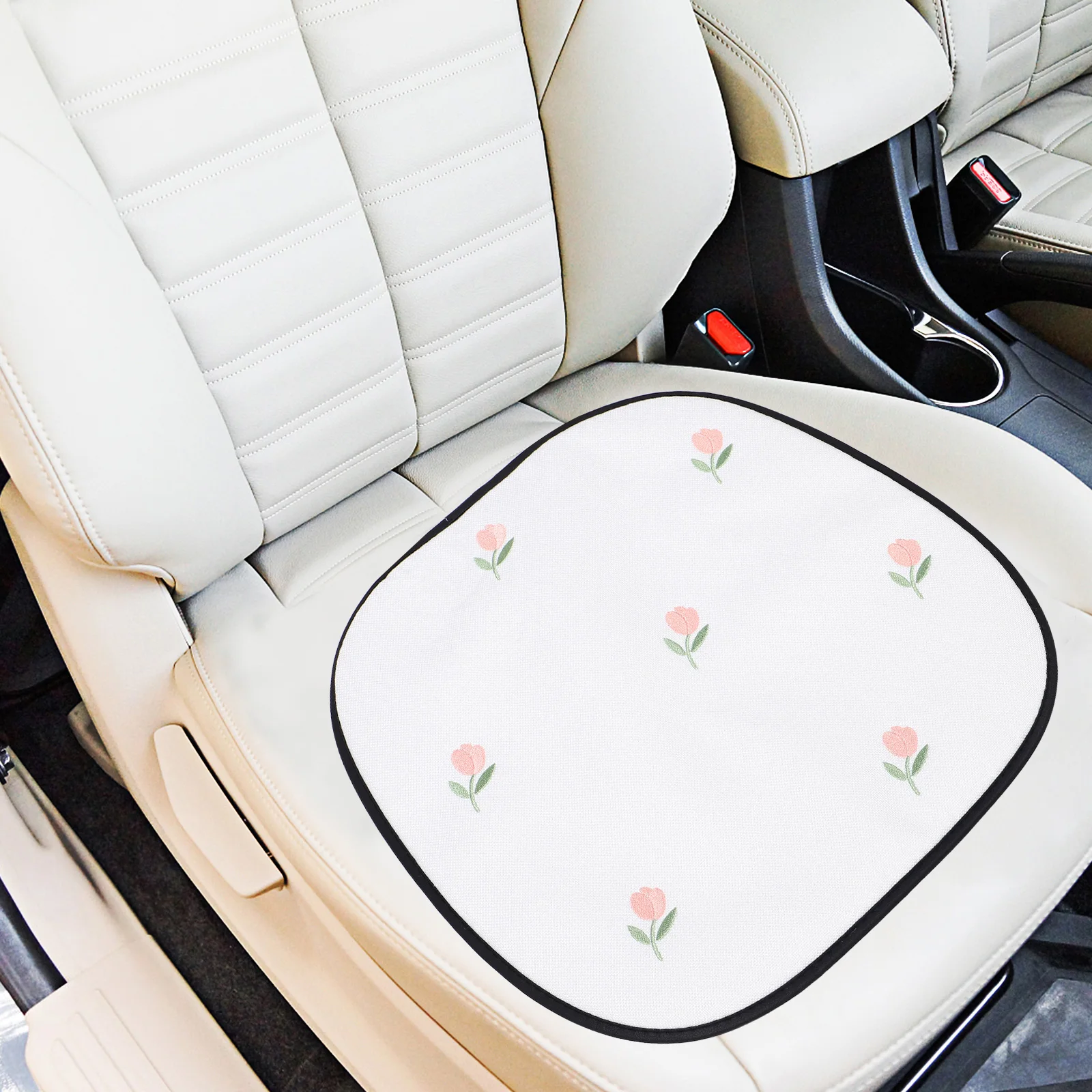 

Car Seat Cushion Summer Cool Pad Breathable Tulip Design Decorative Car Mat Cotton Cover All Season Vehicle Truck