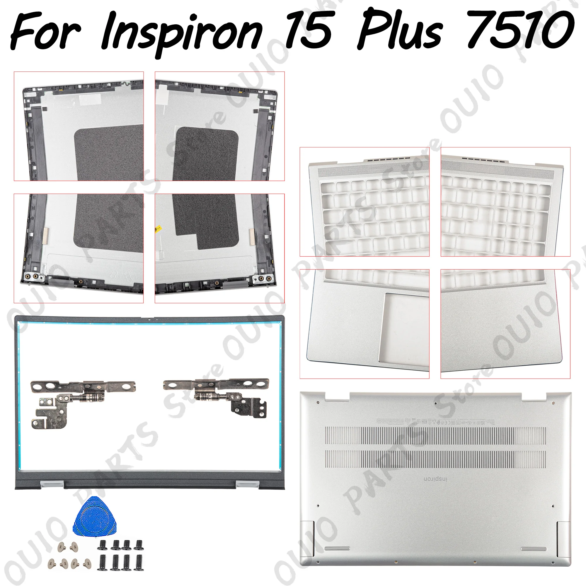

Metal Case For Inspiron 15 Plus 7510 7515 LCD screen Cover Top Lid Front Frame 007DY0 0G2NCT Upper Bottom Case Hinges Replacemen
