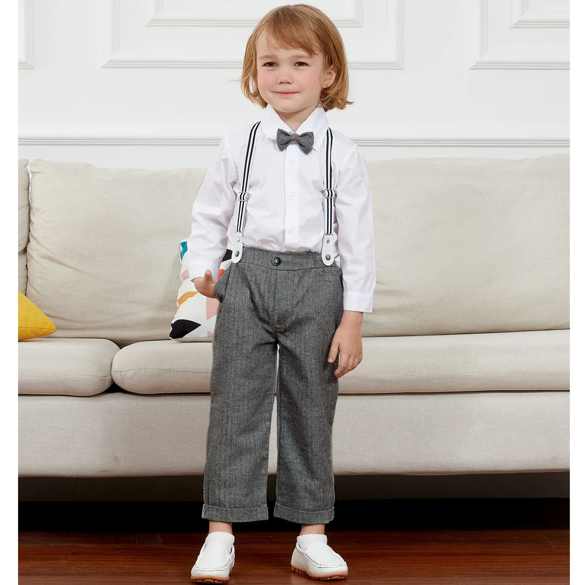 Kids Boys Wedding Outfit Formal Suits Birthday Gift Baby Christening Suit Toddler Christmas Suspender Pants Sets 3 PCS