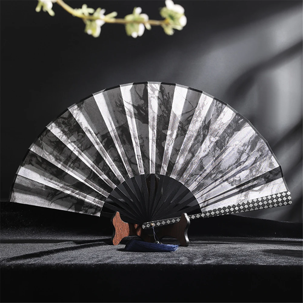 Titanium Alloy 10 Inch Retro Style Folding Fan Metal Frame Fan Silk Cloth Craft Fan Self-Defense Fan Kung Fu Self-Defense Fan