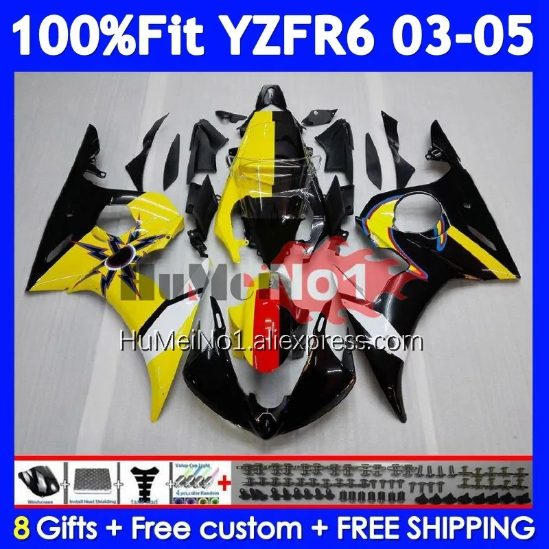 

OEM Body For For YAMAHA YZF-R6 YZF R6 R 6 Yellow black YZF 600 CC 356No.15 YZF600 YZFR6 03 04 05 YZF-600 2003 2004 2005 Fairing