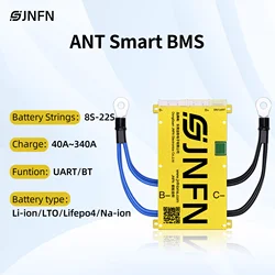 ANT BMS 8s 24v 10s 36v 13S 16s 48v 20s 60v lifepo4 3.2V 3.7V 18650 21700 Battery Smart bms Bluetooth UART 40A 80A 100A 200A