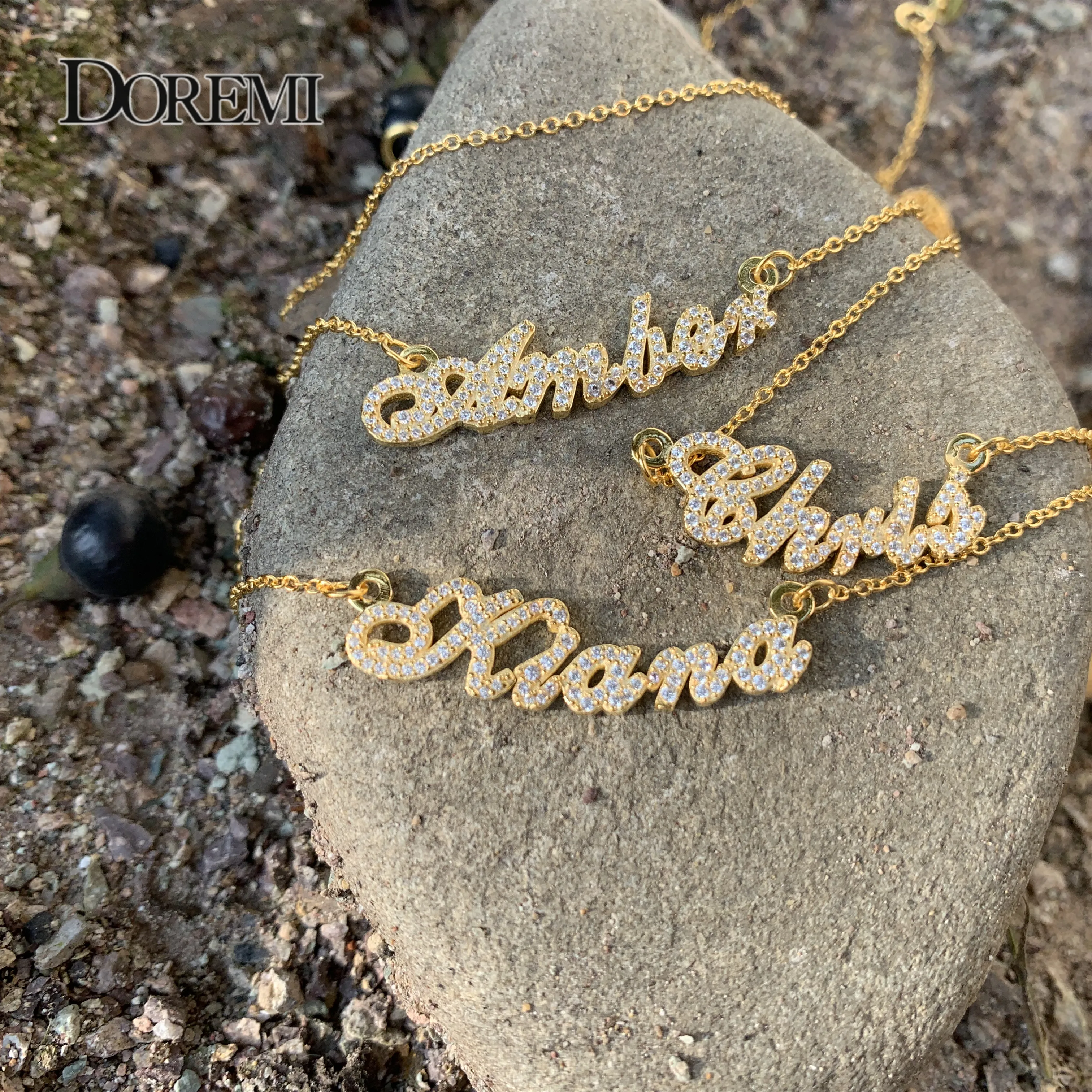 DOREMI S925 Custom Name Necklace Crystal Pendant s925 Sterling silver Chain Zircon Letter Necklace for Mom Women  Anti-allergy