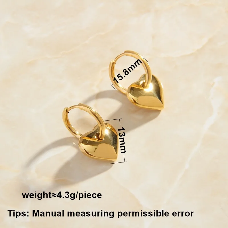 SOMMAR floating charms PVD stainless_steel color Girl hoop earrings Heart shaped peach women earring Top Quality Jewelry