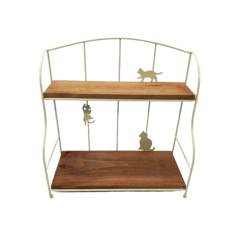 

Matte Iron Cat Stand Double-Layer Shelf Tabletop Coffee Display Rack Decorative Tea Cup Organizer for Bedroom Use