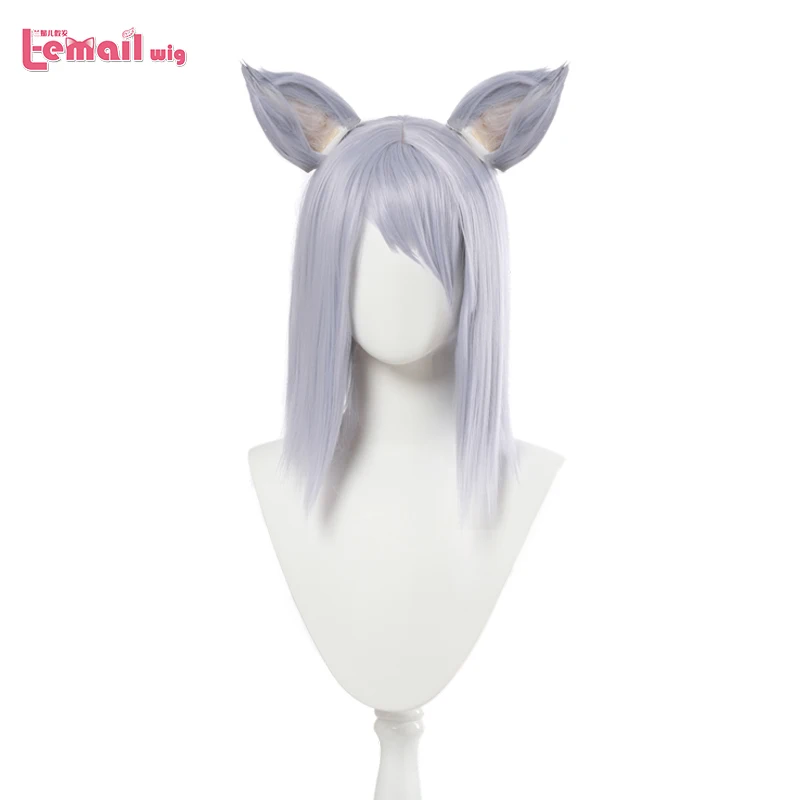 

L-email wig Synthetic Hair Halloween Cosplay Wigs With Ears Short Light Purple Color Cosplay Wig For Woman Heat Resistant Hair