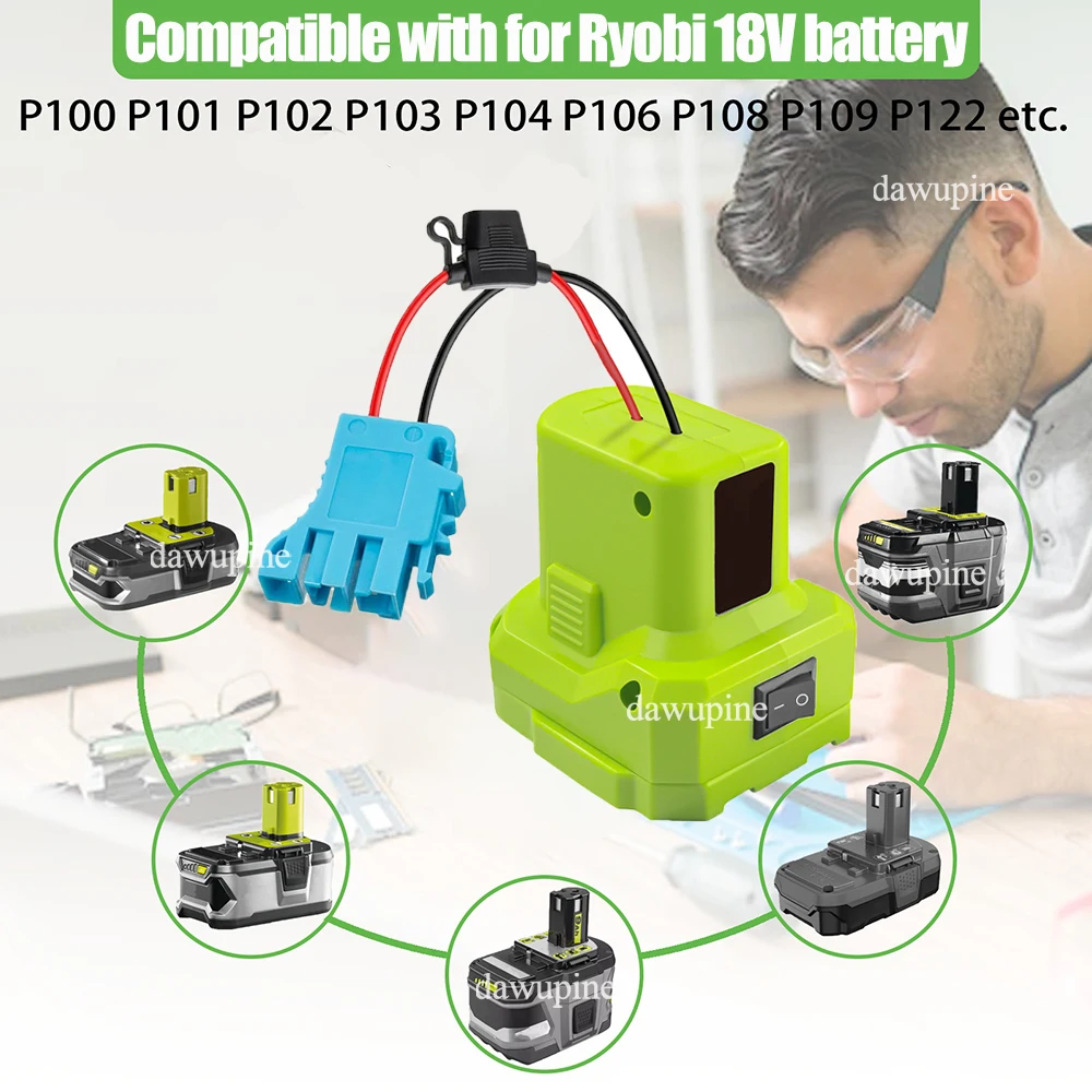 

Wire Harness Connector for Peg-Perego Kids Ride-on Toys P108 Power Wheels DIY Adapter 40A Fuse for Ryobi 18V Li-ion Battery P107