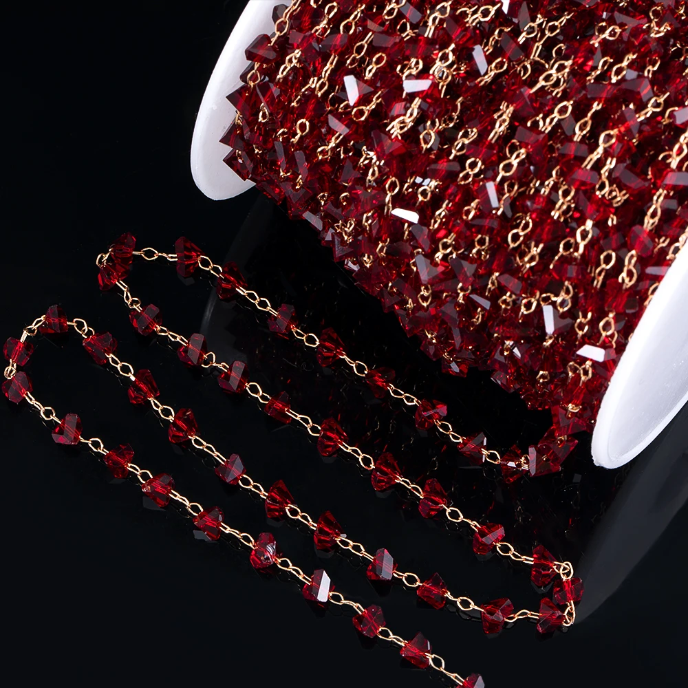0,5 Meter 1 Meter Unregelmäßige Dreieck Kristall Stein Ketten Dunkelrote Perlen Kupfer Kette Für DIY Halsketten Armbänder Machen Großhandel – Detail 4
