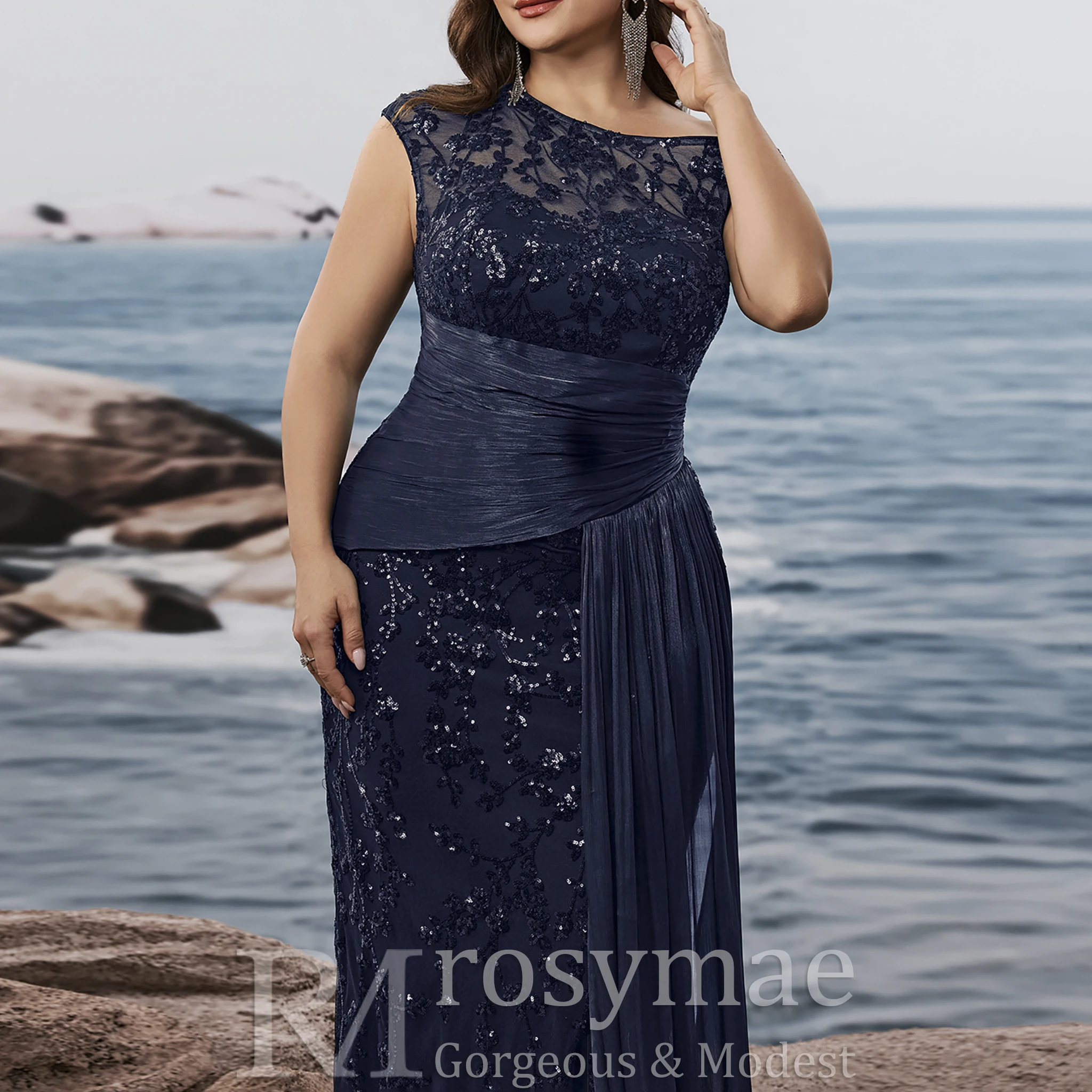 Rosymae vestido de noche de sirena de talla grande con retales de lentejuelas vestido Formal sin mangas para mujer elegante fiesta cóctel Galas boda