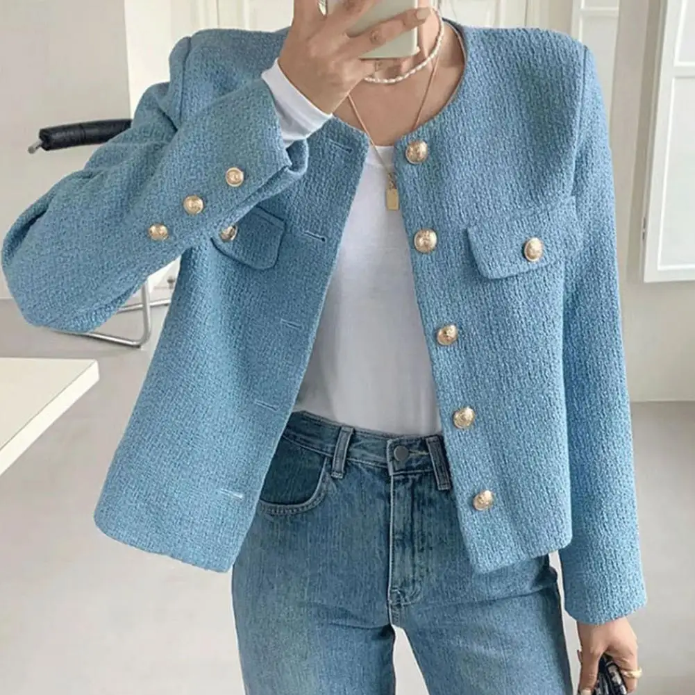 Casual Women Jacket Stylish Single-breasted Women's Coat for Fall Spring Long Sleeves Cardigan in Solid Color Loose for Dating