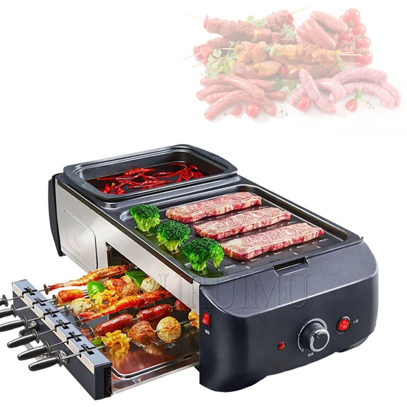 2 IN 1 Electric Oven for Barbecue Machine Cooking Pot Electric Hot Pot Grilled Decoction Dual-use Multicooker BBQ Pan