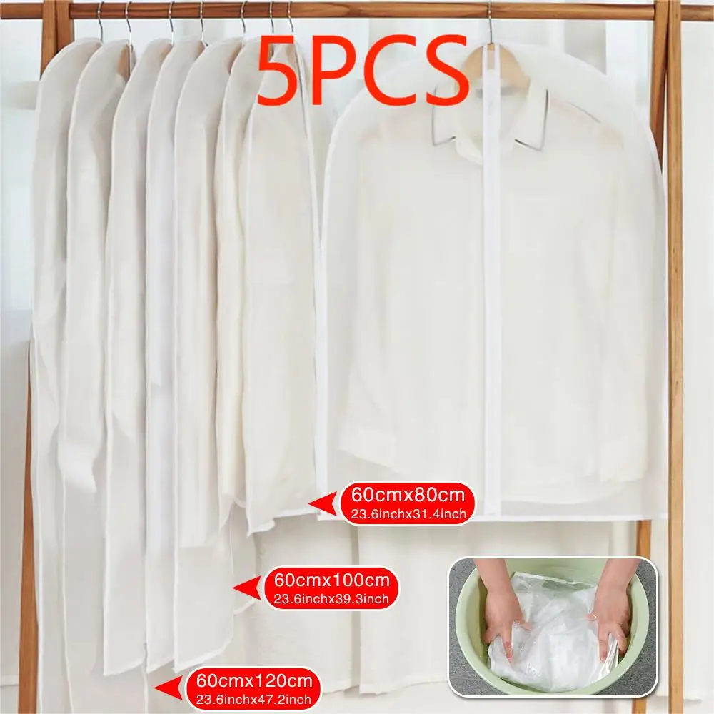 

5PCS Hanging Garment Bags Clear Suit Bag Lightweight Dust-Proof Clothes Cover Bags with Full Zipper for Closet Storage Travel