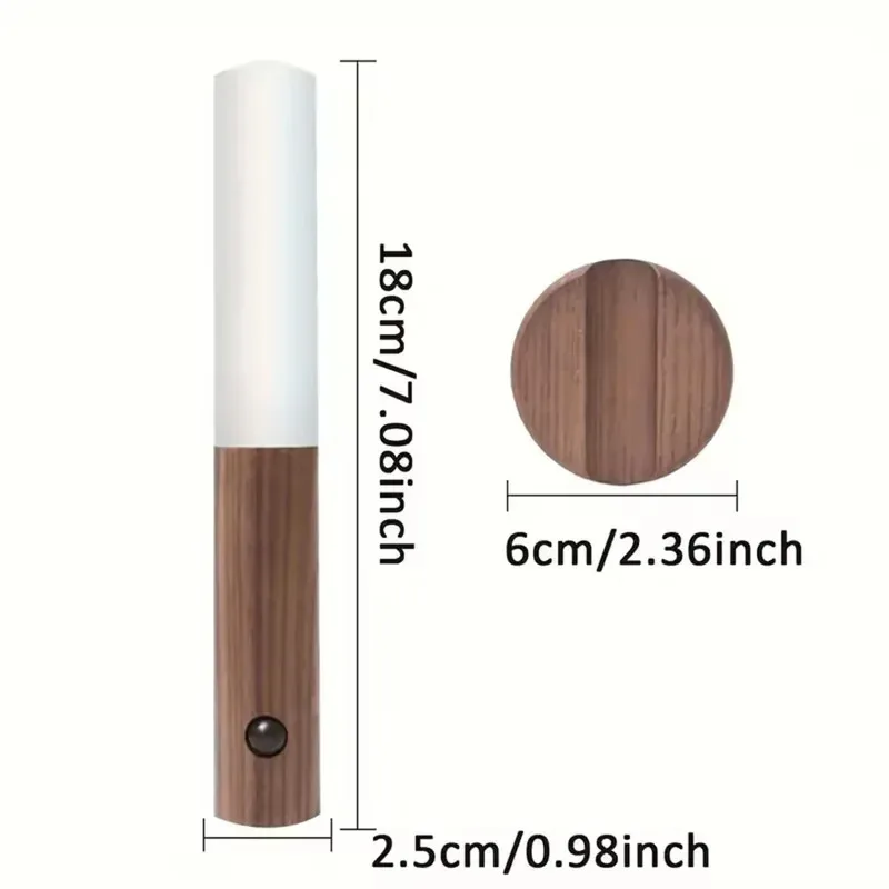 Luz noturna com sensor de movimento, luz noturna recarregável, luz de parede magnética, luz de parede de madeira para quarto, escadas